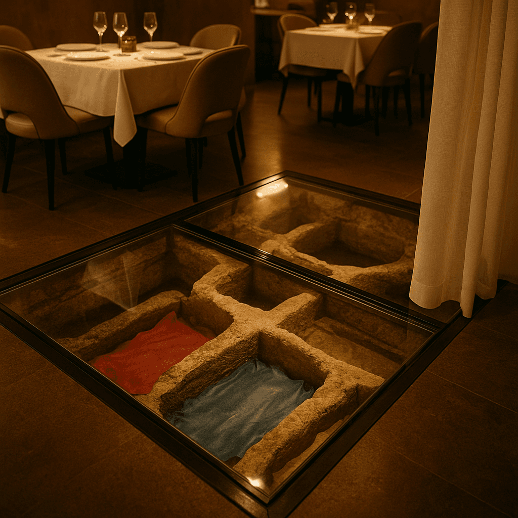 Glasbodenplatten über den historischen Gerberei-Becken